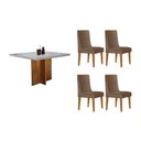 Ver imagem 1 de Sala Jantar Mesa Berlim Tampo C/ Vidro Curvo 90cm+ 4 Cadeiras Dakota Madeira Naturale/off White -