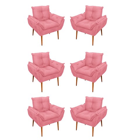 Kit 6 Poltronas de Luxo Opala Suede - Rosa