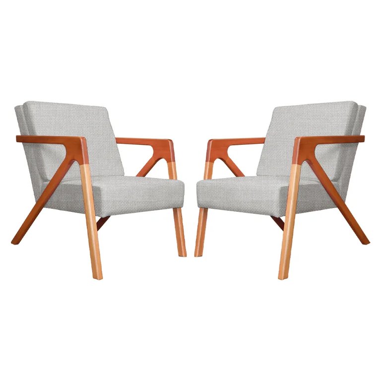 Conjunto 2 Poltronas Decorativa Monalisa Linho Bege Carolina Estofados