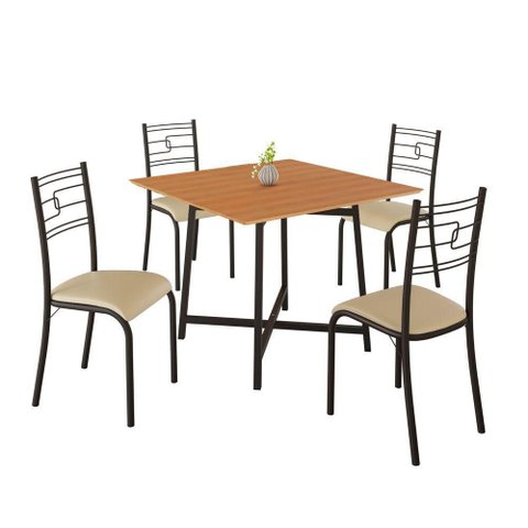 Conjunto Sala de Jantar Ella 90x90cm 4 Cadeiras Preto-creme