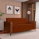 Ver imagem 2 de Sofá Living Decorativo Houston 2 Lugares 160cm Pés em Metal Veludo/ Pu Marrom Vermelho/ Marrom G33