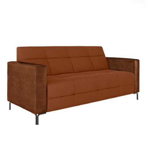 Sofá Living Decorativo Houston 2 Lugares 160cm Pés em Metal Veludo/ Pu Marrom Vermelho/ Marrom G33
