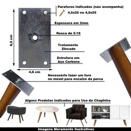 Kit 8 Chapinhas Chapa Reta Fixação Pés Palito Rosca 5/16 Zincada Gran Belo Produtos indicados para f - 2
