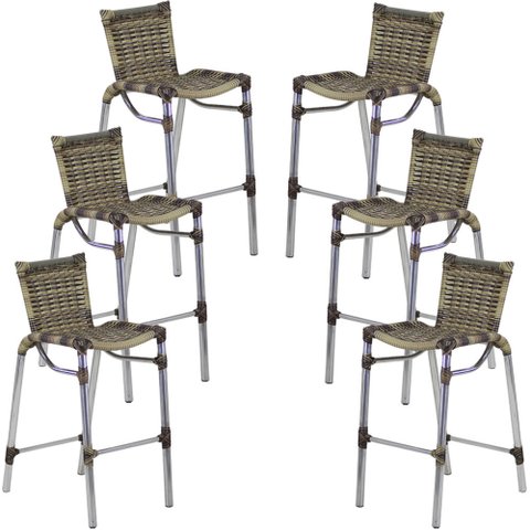 Kit 6 Banquetas Alumínio Fortaleza Alta para Balcão Cozinha Bar Trama Original