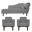 Ver imagem 1 de Kit Diva Recamier Diana 140cm Lado Esquerdo e 02 Poltronas Classic Suede Cinza - ADJ Decor