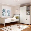 Ver imagem 1 de Quarto Juvenil Funcional Cama Solteiro e Guarda Roupa Ananda Casatema MadeiraOriginals Bege/Off White/Mel