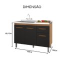 Ver imagem 3 de Balcão de Pia Cozinha 120cm sem Tampo 3 Porta 1 Gaveta Preto