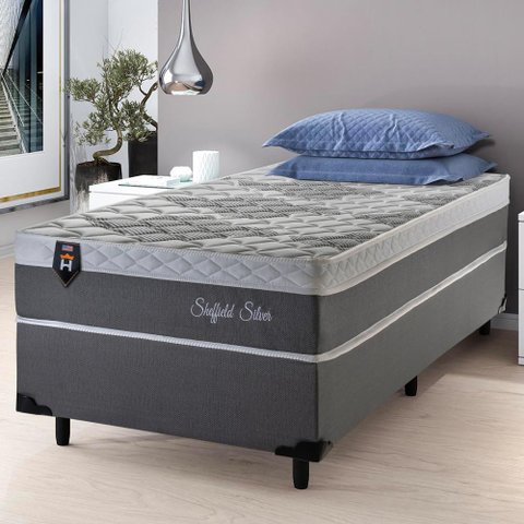 Conjunto Cama Box Solteiro Sheffield 88x188x65 c/ Molas Ensacadas