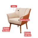 Ver imagem 6 de Poltrona Sala Liz Linho Bege e Corino Caramelo Base Madeira Castanho
