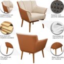 Ver imagem 5 de Poltrona Sala Liz Linho Bege e Corino Caramelo Base Madeira Castanho