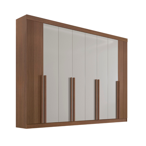 Guarda Roupa Casal Dyamond Ripado 8 Portas Castanho Off Whit