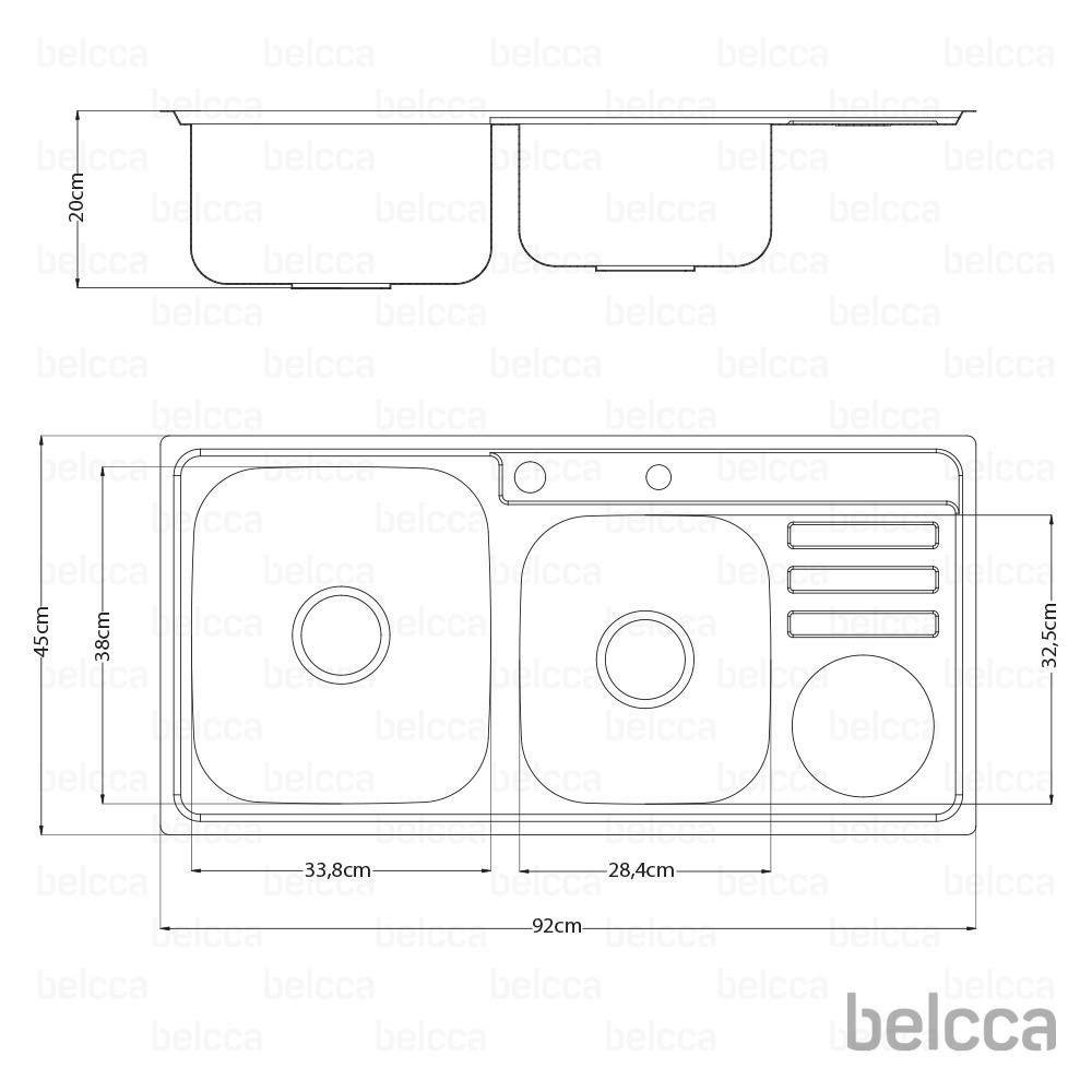 Pia Dupla de Cozinha com Cesta de Lixo e Dispenser de Facas Inox 92x45cm Belcca Pcd201-02 - 3