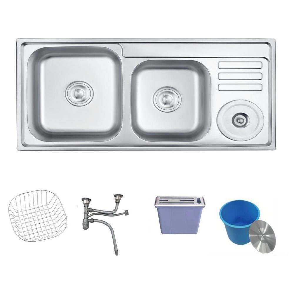 Pia Dupla de Cozinha com Cesta de Lixo e Dispenser de Facas Inox 92x45cm Belcca Pcd201-02