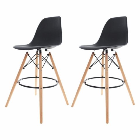 Par Banqueta Eames Eiffel Preta - Cozinha Ilha Balcão (2 Banquetas)