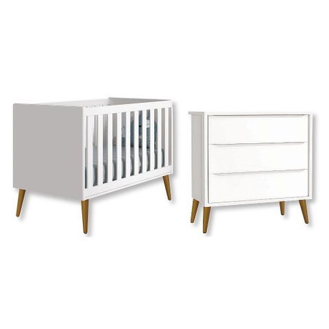 Quarto de Bebê Berço + Cômoda 3 Gavetas Branco Theo Madeira