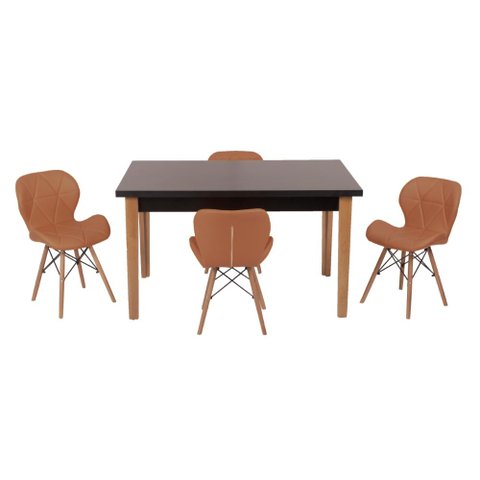 Conjunto Mesa de Jantar Juliette Preta 135cm com 4 Cadeiras Slim - Marrom