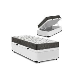 Cama Box Baú Solteiro Conforto Sintético Branco + Colchão Solteiro Conforto Espuma D33 com Eps 14x88 - 1