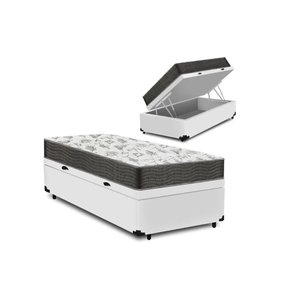 Cama Box Baú Solteiro Conforto Sintético Branco + Colchão Solteiro Conforto Espuma D33 com Eps 14x88