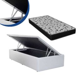 Cama Box Baú Solteiro Conforto Sintético Branco + Colchão Solteiro Conforto Espuma D33 com Eps 14x88 - 2