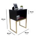Ver imagem 2 de Kit 2 Mesas Cabeceira Industrial 40cm Preto Gaveta Superior Eco Base Metal Dourado Lateral Cama