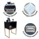 Ver imagem 4 de Kit 2 Mesas Cabeceira Industrial 40cm Preto Gaveta Superior Eco Base Metal Dourado Lateral Cama