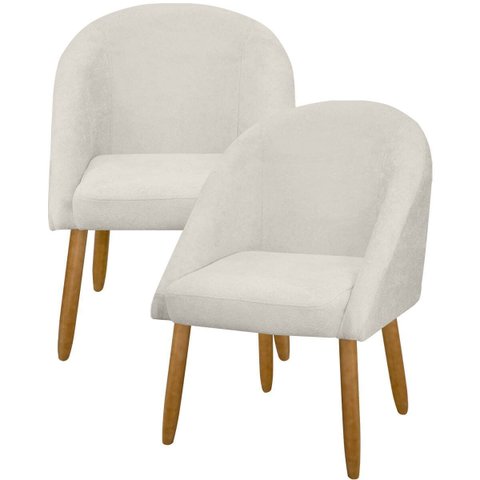 Kit 2 Banqueta Poltrona Lua Bouclê Ideal para Sala Penteadeira ou Salão:bege Claro