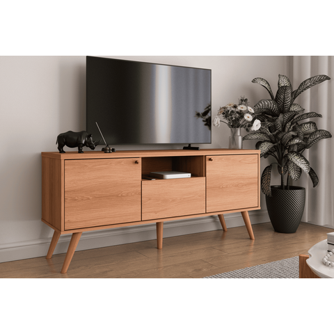 Rack Bancada para Tv com Pés em Madeira River 1,36 Lukaliam:jequitiba