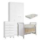 Ver imagem 1 de Quarto de Bebê 3 Portas com Gaveteiro Ternura Baby e Berço Mirelle Branco Brilho com Colchão