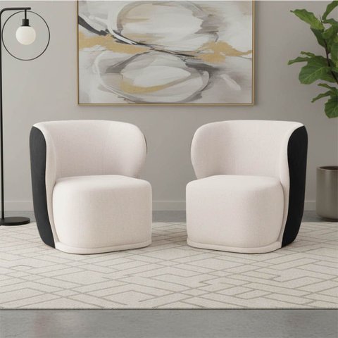Poltrona Sala Orgânica Base Giratória Ayla Kit 2 Pu Preto e Linho K01 - D'rossi