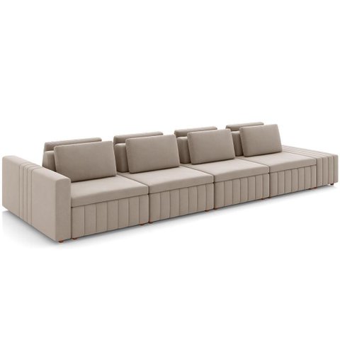 Sofá Ilha com Puff para Sala Living 505cm Amber M03 Veludo Bege - Lyam Decor