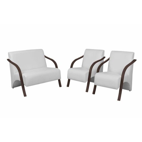 Conjunto Poltrona Vênus Braço Madeira D Salla Courino Branco