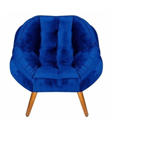 Poltrona Decorativa Flórida Em Tecido Suede Pés Madeira - Azul Marinho