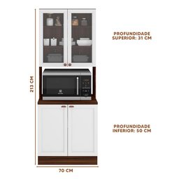 Paneleiro 4 Portas 213 cm Vidro Estilo Americano Nogueira Branco Unna Poliman - 4