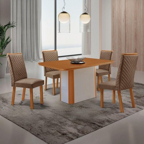 Mesa de Jantar Isadora 4 Lugares Retangular MDF 120cm Off White Moderna