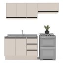 Ver imagem 2 de Cozinha Koya 3 Peças 200x214cm Armários Aéreos Balcão 2 Portas com Rodapé Creme 250033