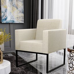 Kit 4 Poltronas Decorativas Sala e Recepção Base Fixa Metal Helô L02 Linho Champanhe - Lyam - 4