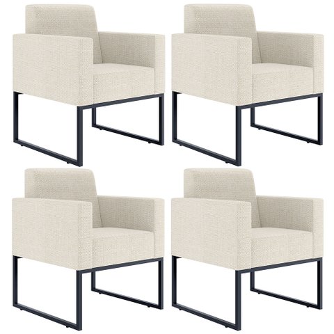 Kit 4 Poltronas Decorativas Sala e Recepção Base Fixa Metal Helô L02 Linho Champanhe - Lyam