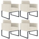 Ver imagem 1 de Kit 4 Poltronas Decorativas Sala e Recepção Base Fixa Metal Helô L02 Linho Champanhe - Lyam