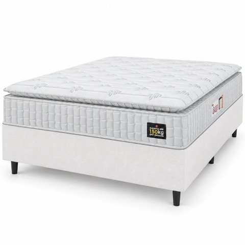 Cama Box Casal Queen Colchão Espuma D45 Lazio Pillow Top Branco Hellen