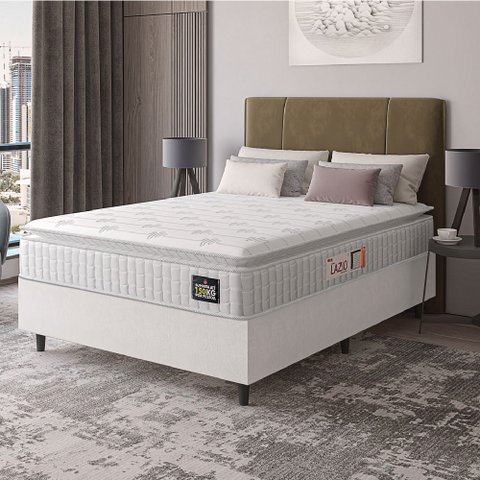 Cama Box Casal Queen Colchão Espuma D45 Lazio Pillow Top Branco Hellen