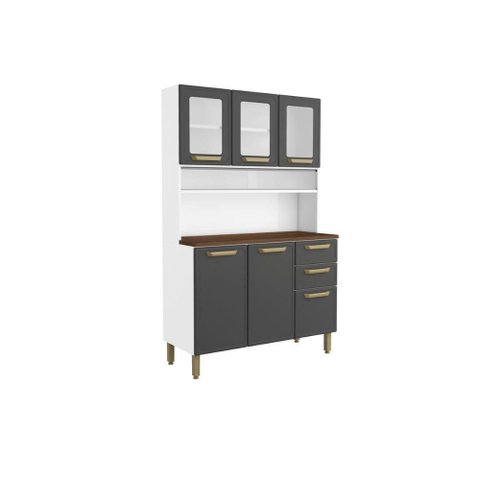 Cozinha Compacta Bella C/ 6 Portas (3 C/ Vidro) e 2 Gavetas 120cm Grafite - Bertolini