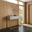 Ver imagem 3 de Aparador Buffet Estilo Industrial para Recepção de Salão 2 Gavetas Off White Brilhante com Dourado