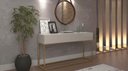 Ver imagem 1 de Aparador Buffet Estilo Industrial para Recepção de Salão 2 Gavetas Off White Brilhante com Dourado