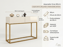 Ver imagem 2 de Aparador Buffet Estilo Industrial para Recepção de Salão 2 Gavetas Off White Brilhante com Dourado