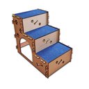 Ver imagem 1 de ESCADA 3 DEGRAUS PET CÃES E GATOS MDF 6MM REFORÇADO CARPETE AZUL SB 3 DEG AZUL