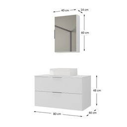 Kit Gabinete Banheiro Rubi 80cm - Gabinete + Cuba + Espelheira - Branco Inteiro - 4