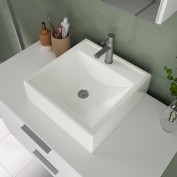 Kit Gabinete Banheiro Rubi 80cm - Gabinete + Cuba + Espelheira - Branco Inteiro - 3