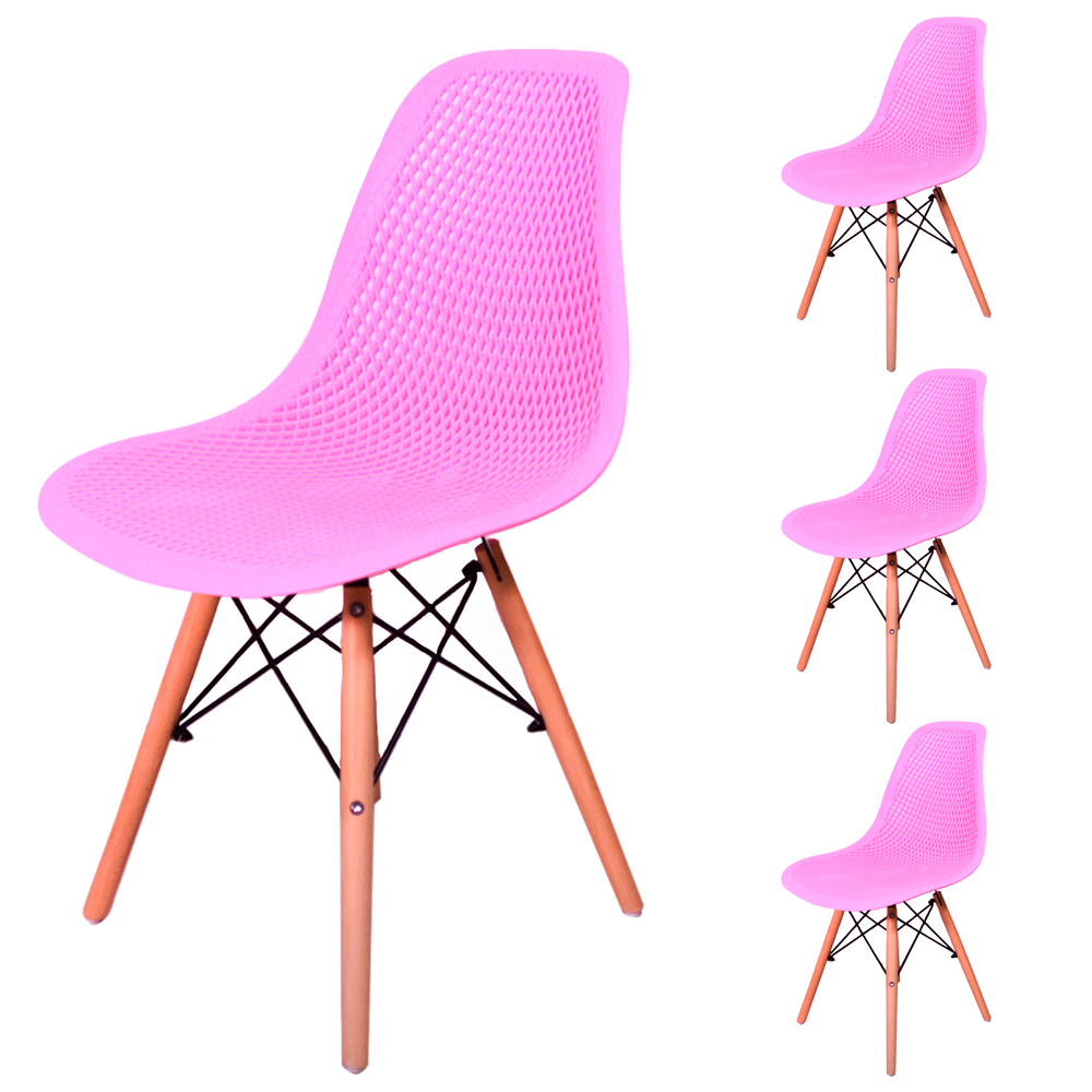 Kit 4 Cadeiras Design Charles Eames Eiffel Furadinha Rosa - 1