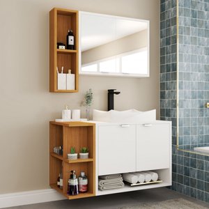 Armário de Banheiro com Cuba Gravatá 4 Portas Branco/naturalle - Panorama Móveis