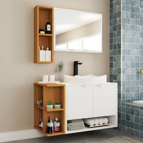 Armário de Banheiro com Cuba Gravatá 4 Portas Branco/naturalle - Panorama Móveis